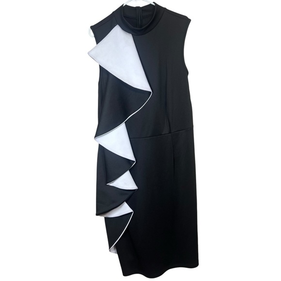 Handmade Vintage Black White Ruffled Cascade Mock Neck Halter Maxi Dress Size XL - Picture 2 of 8